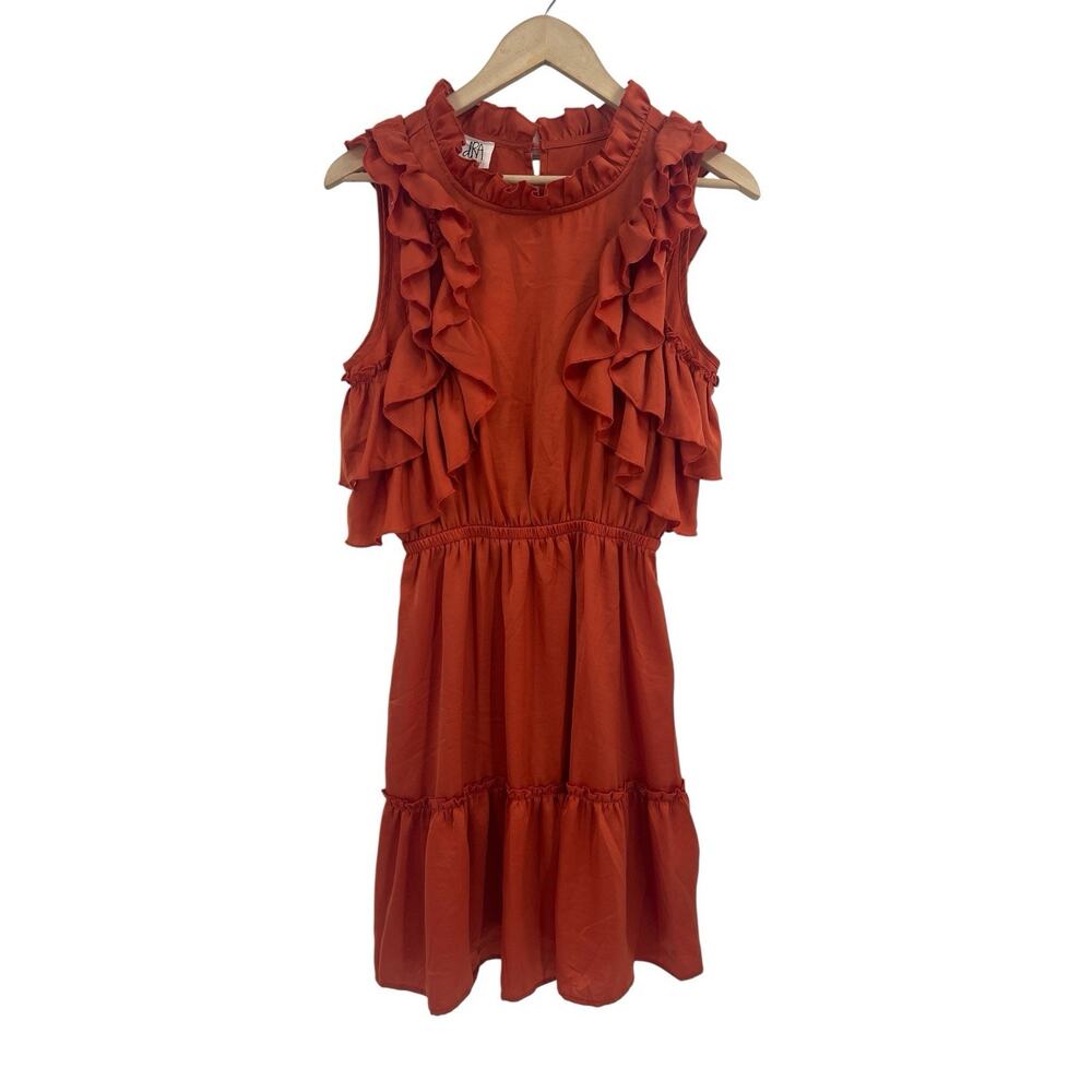 Dra Los Angeles Rust Red Orange Ruffle Dress Blouson Small NWT Boho Romantic